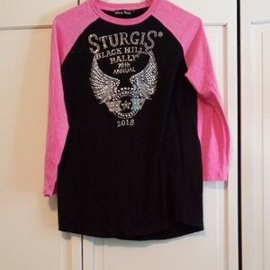 Black and Pink Long Sleeve Tee with Graphic Design